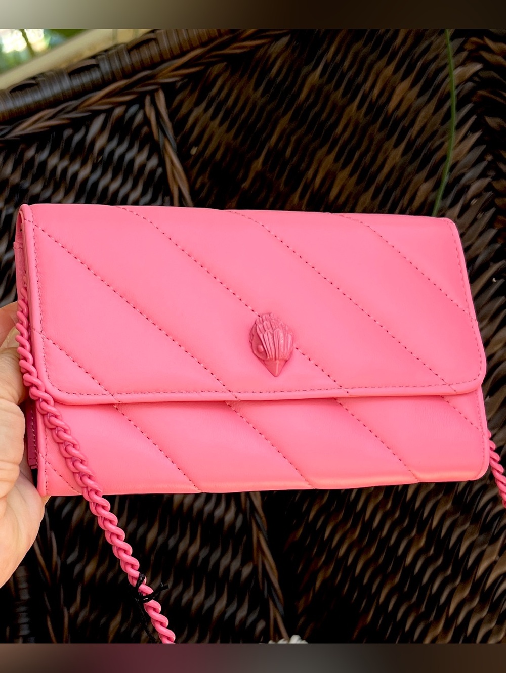 KURT GEIGER NWT Soho Drench quilted Leather Wallet on a Chain / clutch pink